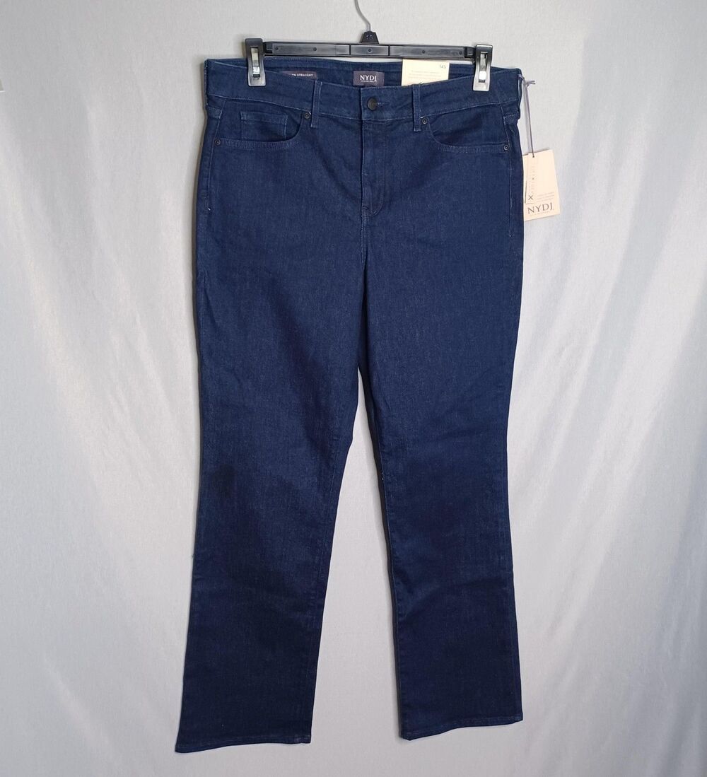 NYDJ Jeans Womens 14 Short Marilyn Straight Blue Lift Tuck Casual Denim Pants